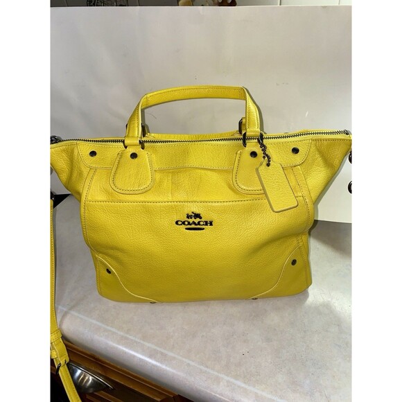 COACH MICKIE GRAIN LEATHER SHOULDER BAG SATCHEL YELLOW #F34040 Easter Ready - Picture 1 of 15